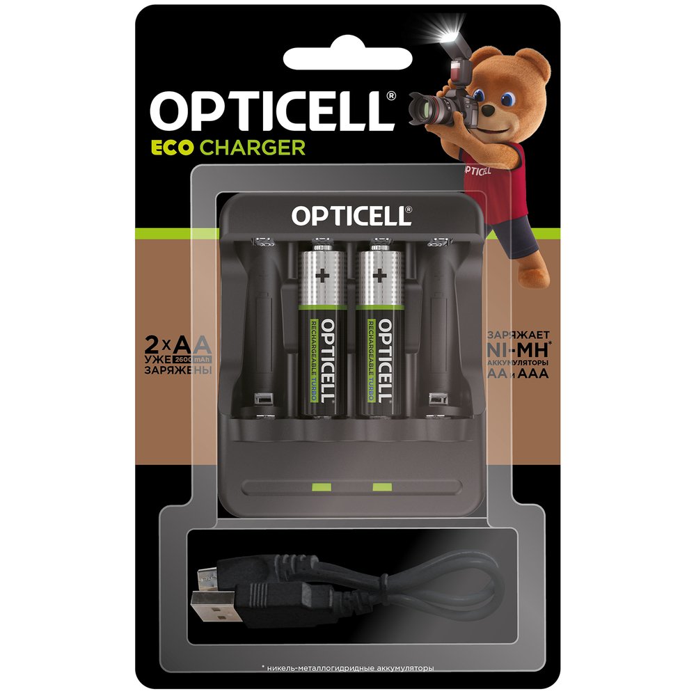 Зарядное устройство Opticell Eco Charge + AA 2600 mAh (2шт)