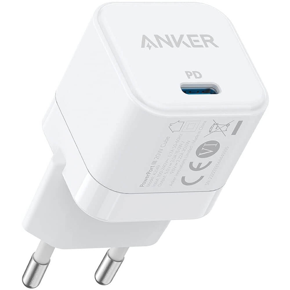 Зарядное устройство Anker PowerPort III PD 20W Cube A2149 (USB Type-C), белый PowerPort III PD 20W Cube A2149 (USB Type-C), белый - фото 1