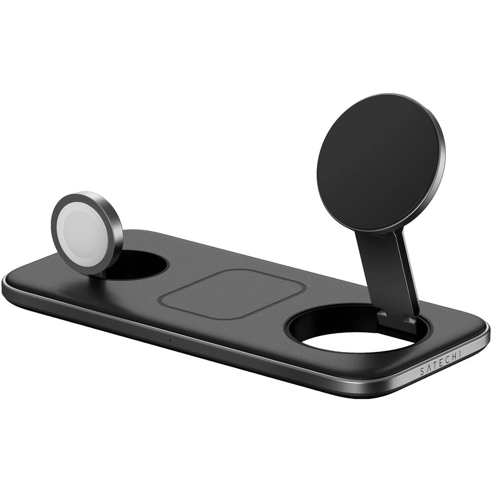 Беспроводное зарядное устройство Satechi Qi2 Trio Wireless Charging Pad 3-в-1 чёрный (ST-QTPM-EA)
