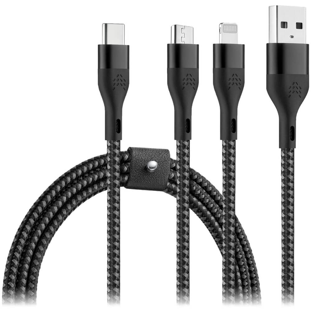 Кабель Rocket Strike USB-A/Lightning-USB-C-Micro-USB 3 в 1 1 м, чёрно-серый