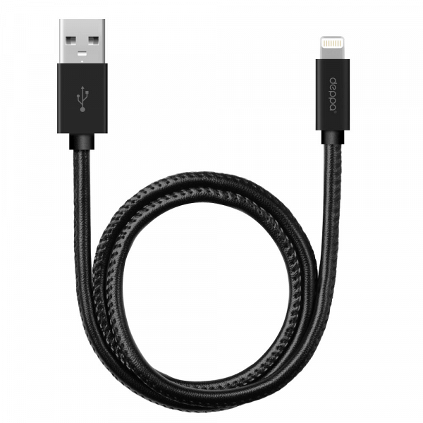 Кабель Deppa Leather USB - 8-pin для Apple, 1.2 м черный - фото 1