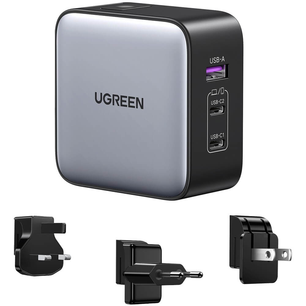 Зарядное устройство Ugreen CD296 Travel Fast Charger (USB-A/2xUSB-C) серый космос 90409