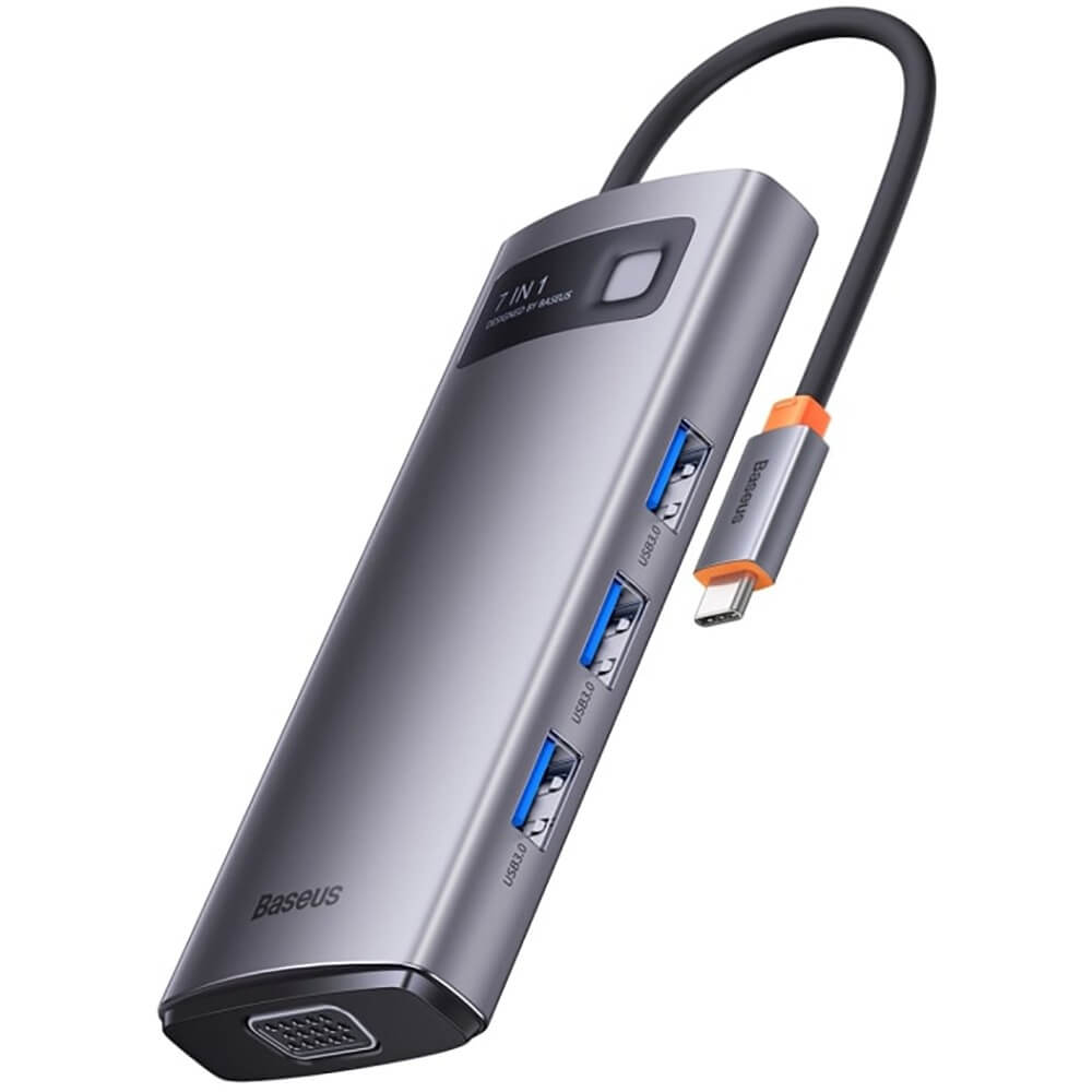 USB разветвитель Baseus Metal Gleam Series 7 в 1 Type-C HUB Docking Station, серый (WKWG040013)