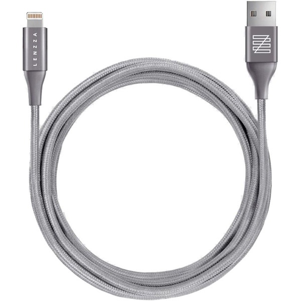 Кабель Lenzza Nylon Braided Kevlar Cable, Lightning,1.2m Grey