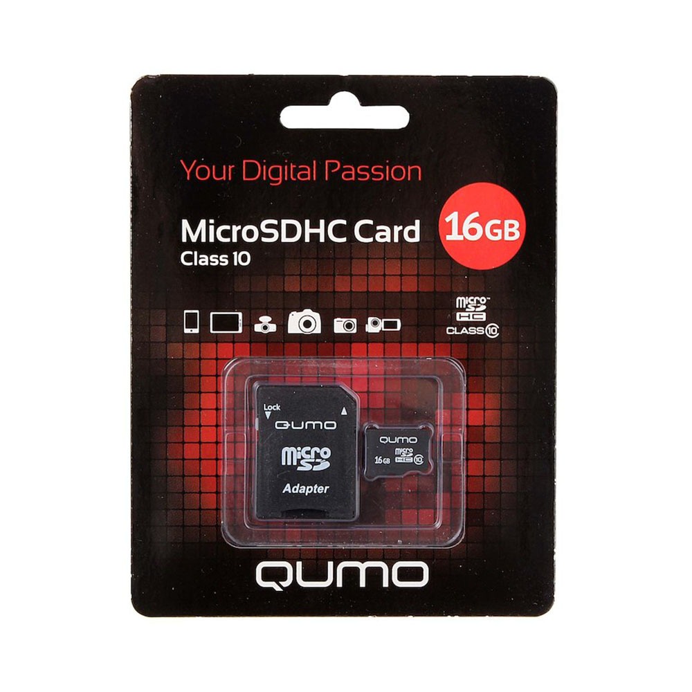 Карта памяти Qumo MicroSDHC 16GB Class 10 SD adapter
