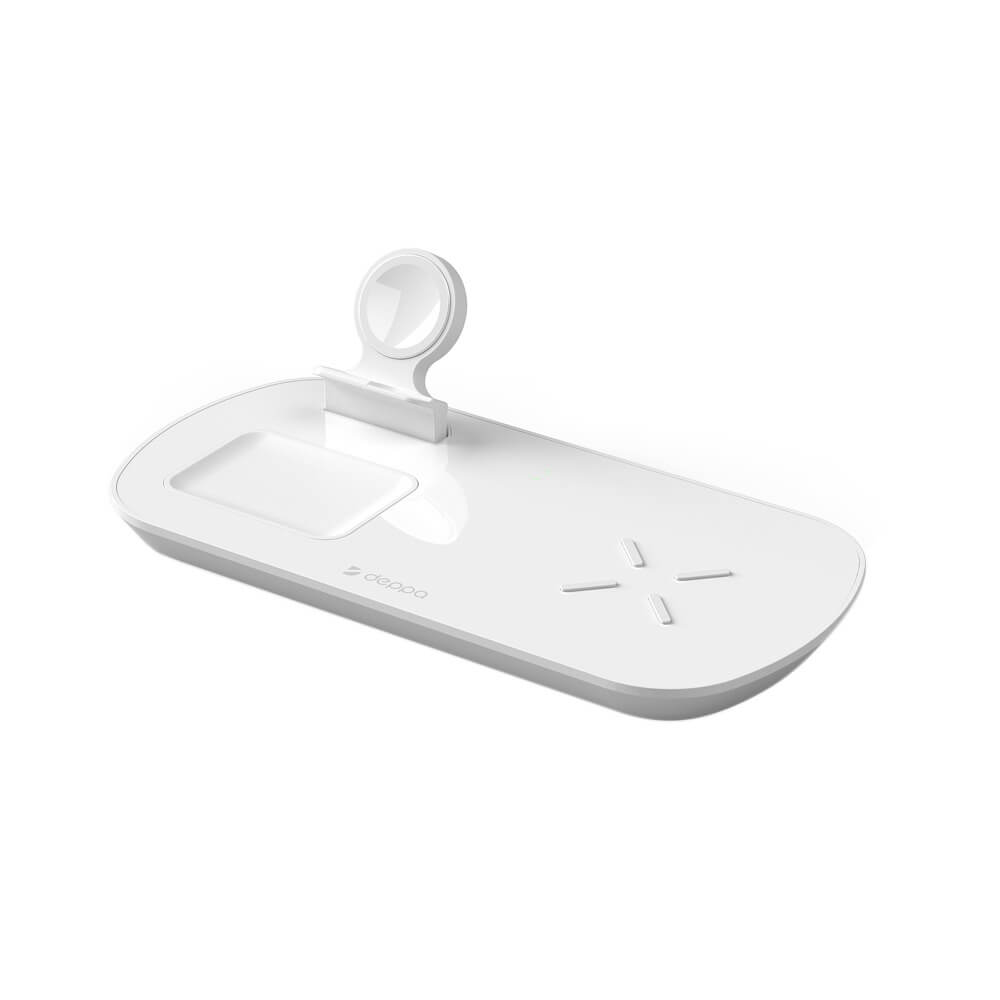 Беспроводное зарядное устройство Deppa 3 в 1: iPhone, Apple Watch, Airpods 17.5Вт, белый - фото 1