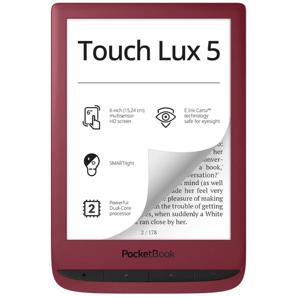 Электронная книга PocketBook 628 Touch Lux 5 Ruby Red (PB628-R-WW), цвет красный
