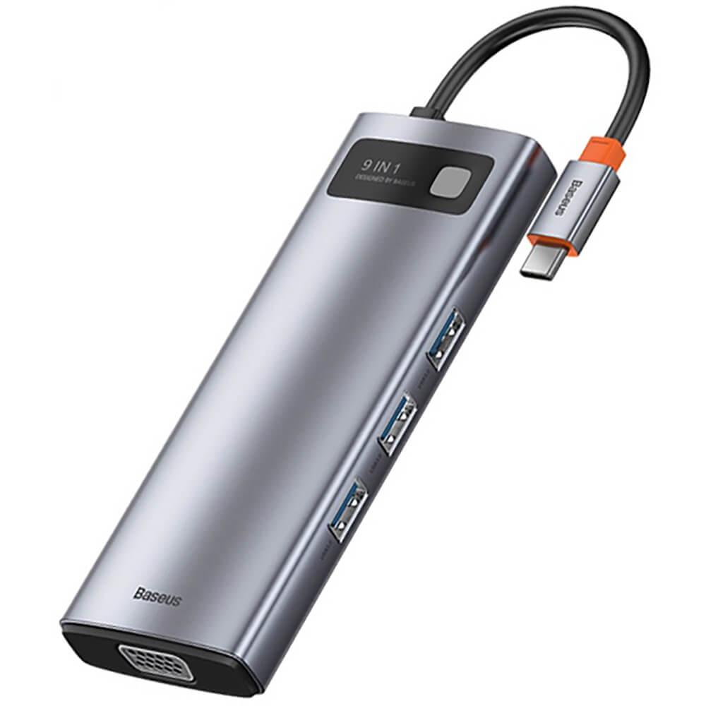 USB разветвитель Baseus Metal Gleam Series 9 в 1 Type-C HUB, серый (WKWG060013) Metal Gleam Series 9 в 1 Type-C HUB, серый (WKWG060013) - фото 1