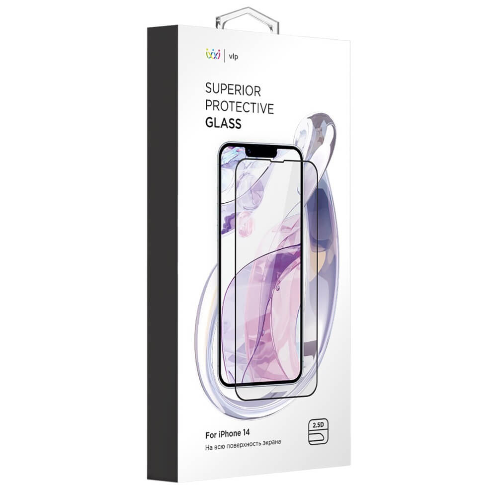 Защитное стекло VLP для Apple iPhone 14, чёрная рамка