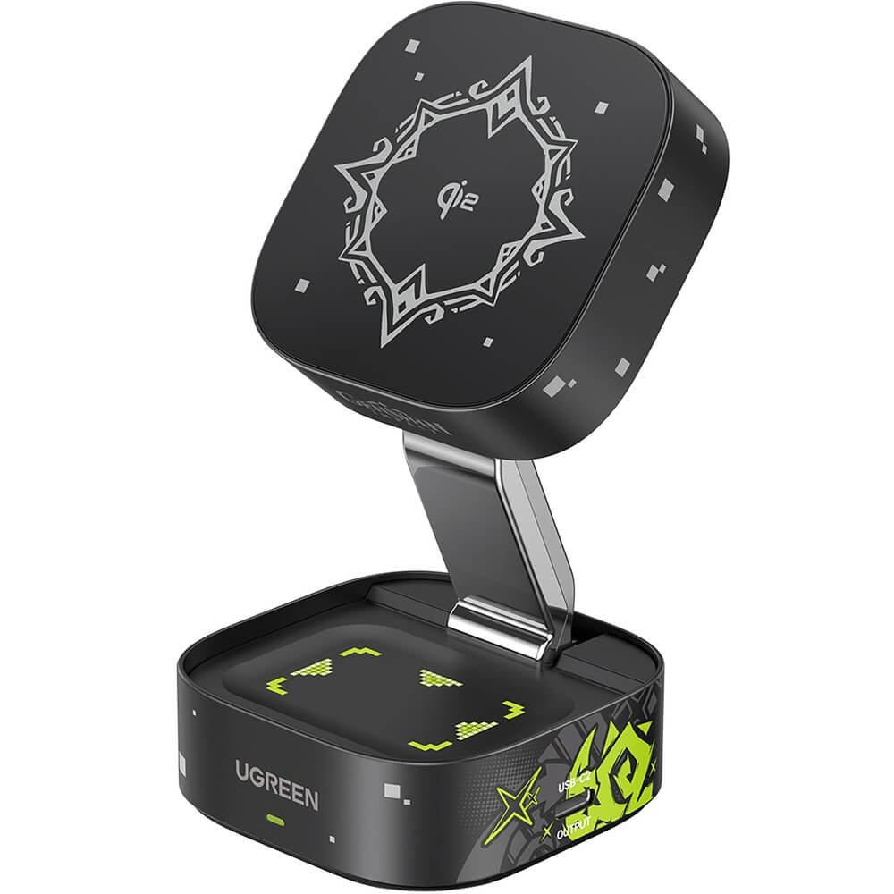 Беспроводное зарядное устройство Ugreen MagFlow Genshin Impact 2 в 1 Qi2 чёрный (35316GI)