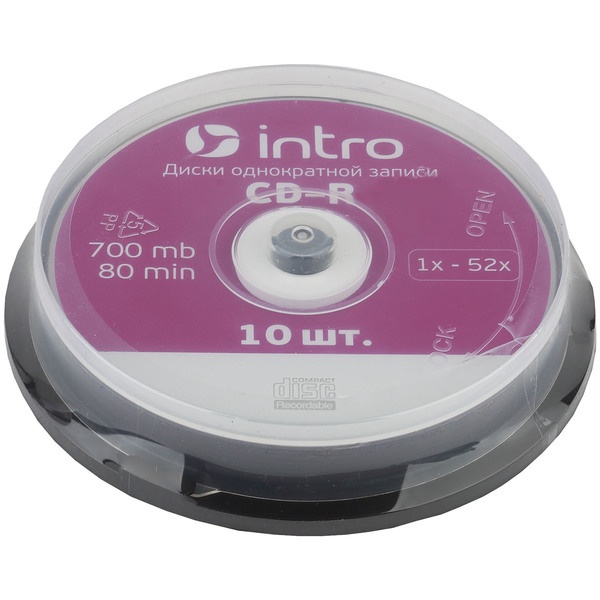 Диск INTRO CD-R 700Mb, 52x Cakebox 10 - фото 1