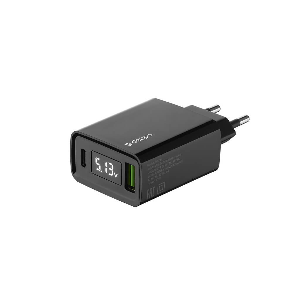 Зарядное устройство Deppa 11395 (USB Type-C, USB-A), черный 11395 (USB Type-C, USB-A), черный - фото 1