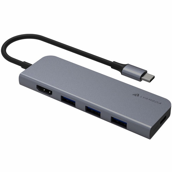 USB разветвитель Lyambda LC173 Type-C Multimedia 4K/USB Hub Slim Aluminum Gray