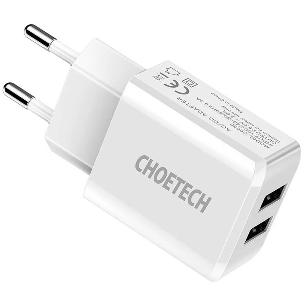 Зарядное устройство Choetech C0030EU-WH 2xUSB-A белый - фото 1
