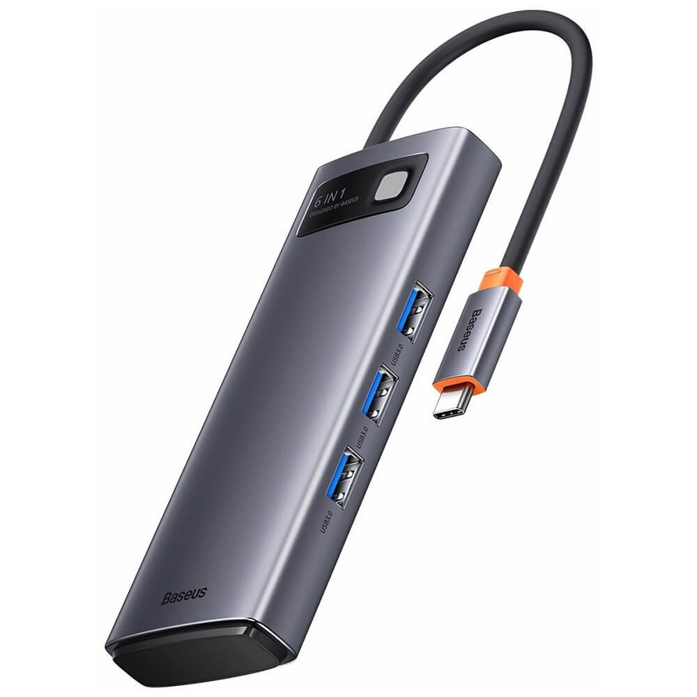 USB разветвитель Baseus Metal Gleam Series 6 в 1 Type-C HUB, серый (WKWG030213)
