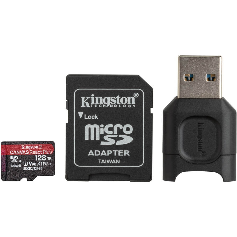 Карта памяти Kingston Canvas React Plus 128GB с адаптером и USB-ридером
