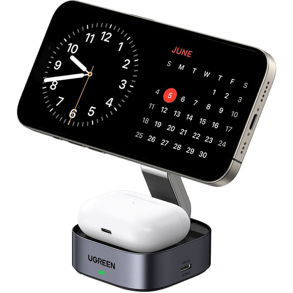 Беспроводное зарядное устройство Ugreen W526 2 в 1 серый космос