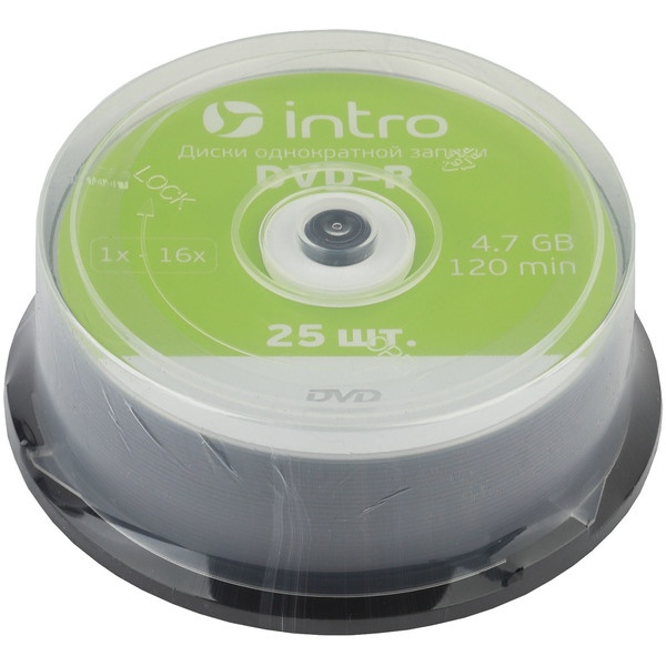 Диск INTRO DVD-R 4.7Gb, 16x Cakebox 25