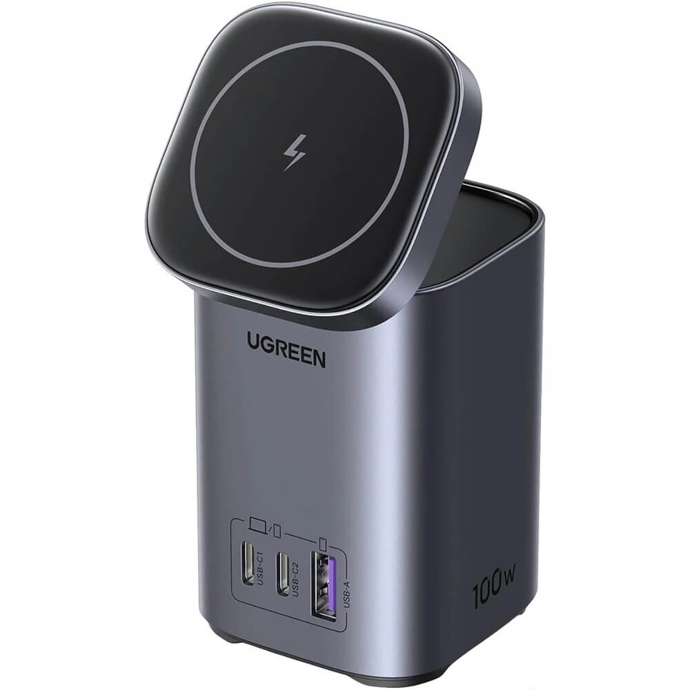 Беспроводное зарядное устройство Ugreen CD342 2 в 1 тёмно-серый - фото 1