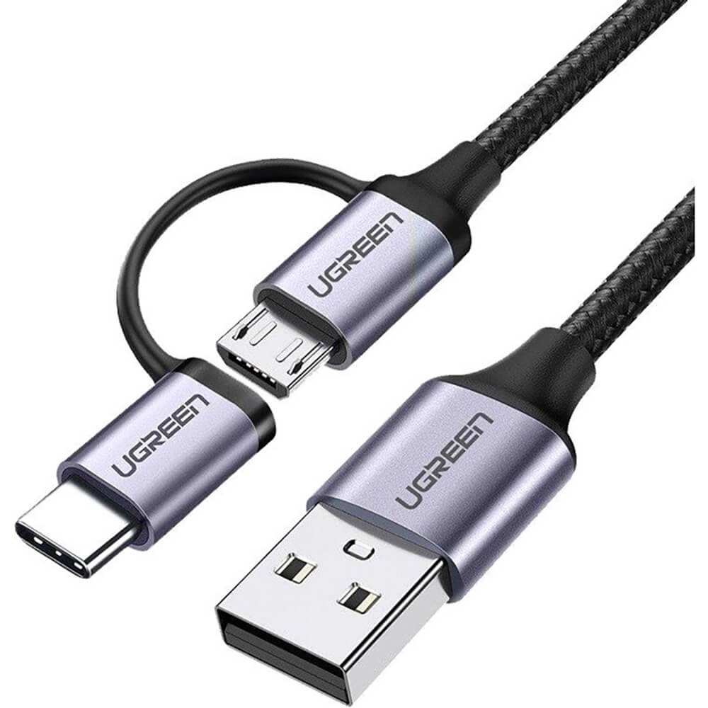 Кабель Ugreen US177 USB-A/Micro USB + USB Type-C 1 м чёрный (30875)