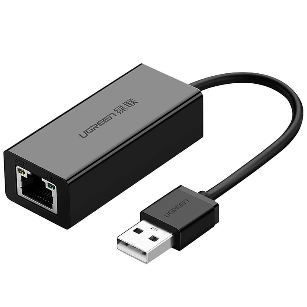 Переходник Ugreen USB-A 2.0 - Ethernet 0.1 м, чёрный