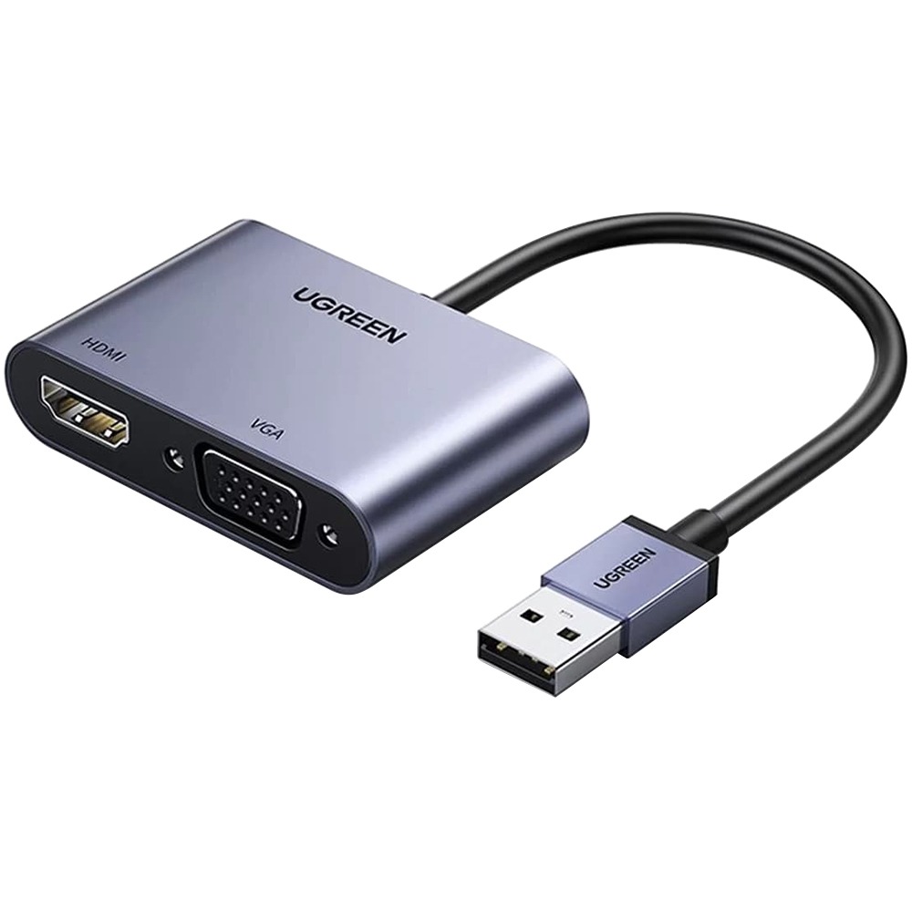 USB разветвитель Ugreen USB-HDMI+VGA, серый (20518)