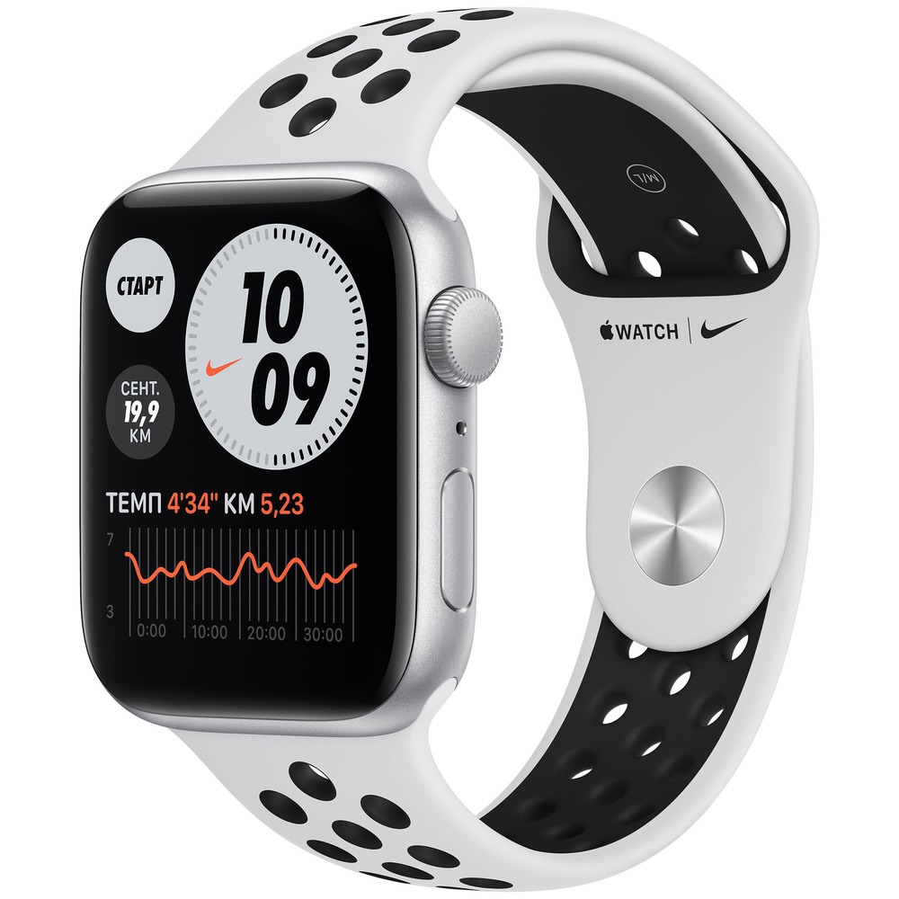 Смарт-часы Apple Watch Nike SE 44 мм серебристый, спортивный ремешок