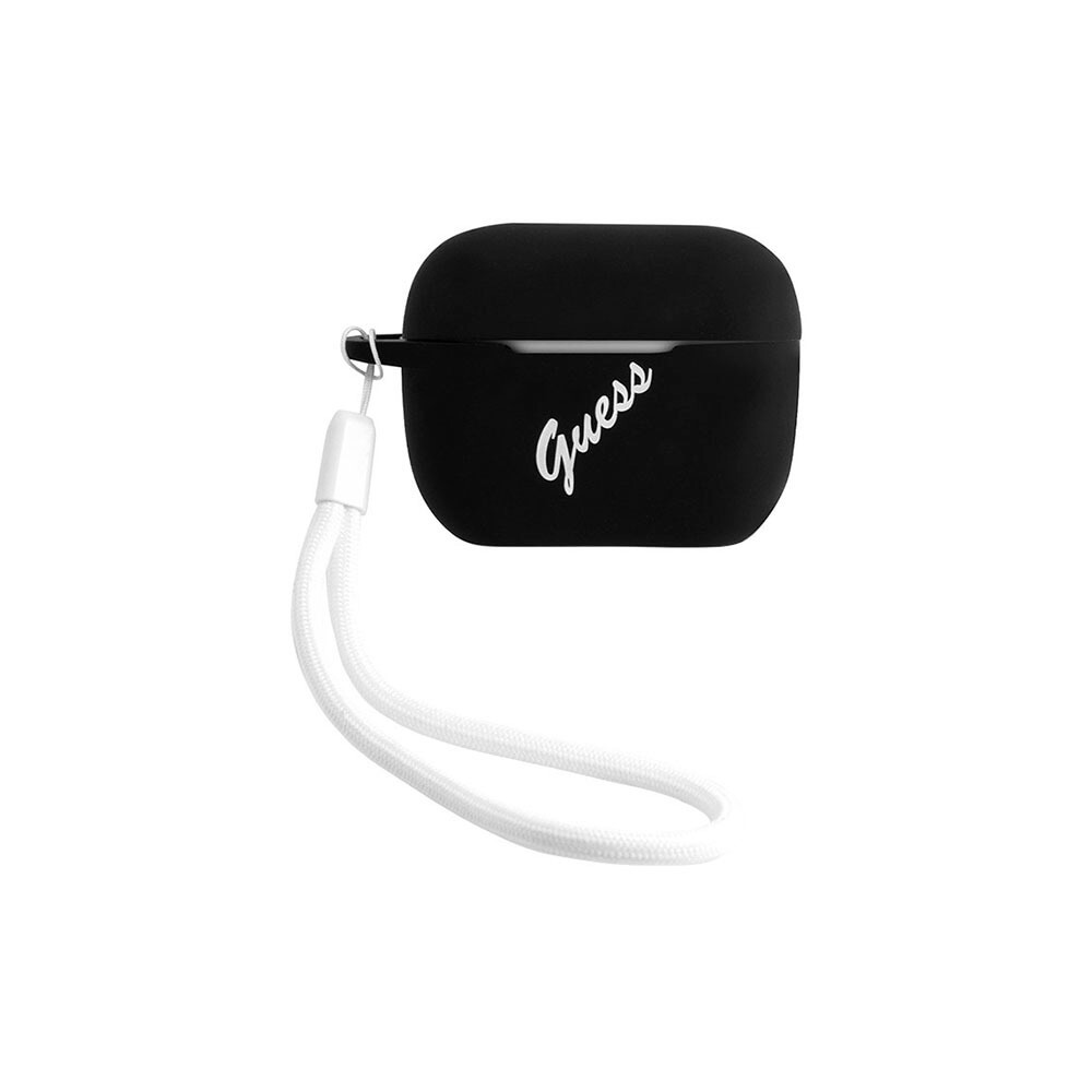 Чехол для AirPods Guess Silicone Case Script logo with cord чёрный