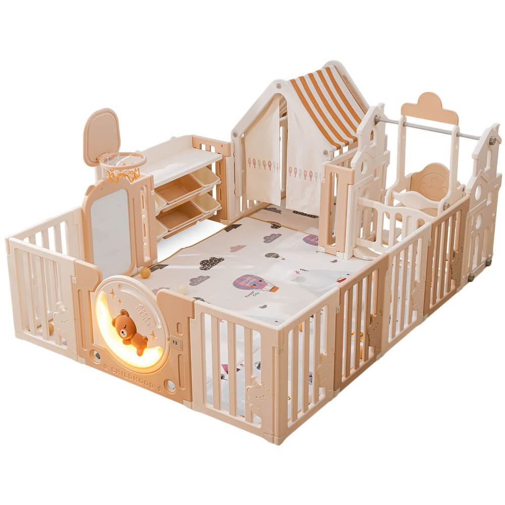 Детский манеж UNIX Kids DeLuxe House&Storage Camel 180x200 PPLXSWHS200WC