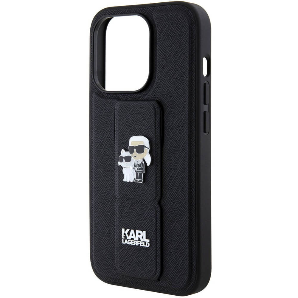 Чехол Karl Lagerfeld для iPhone 15 Pro Max Saffiano Leather Grip Case Choupette Logo чёрный