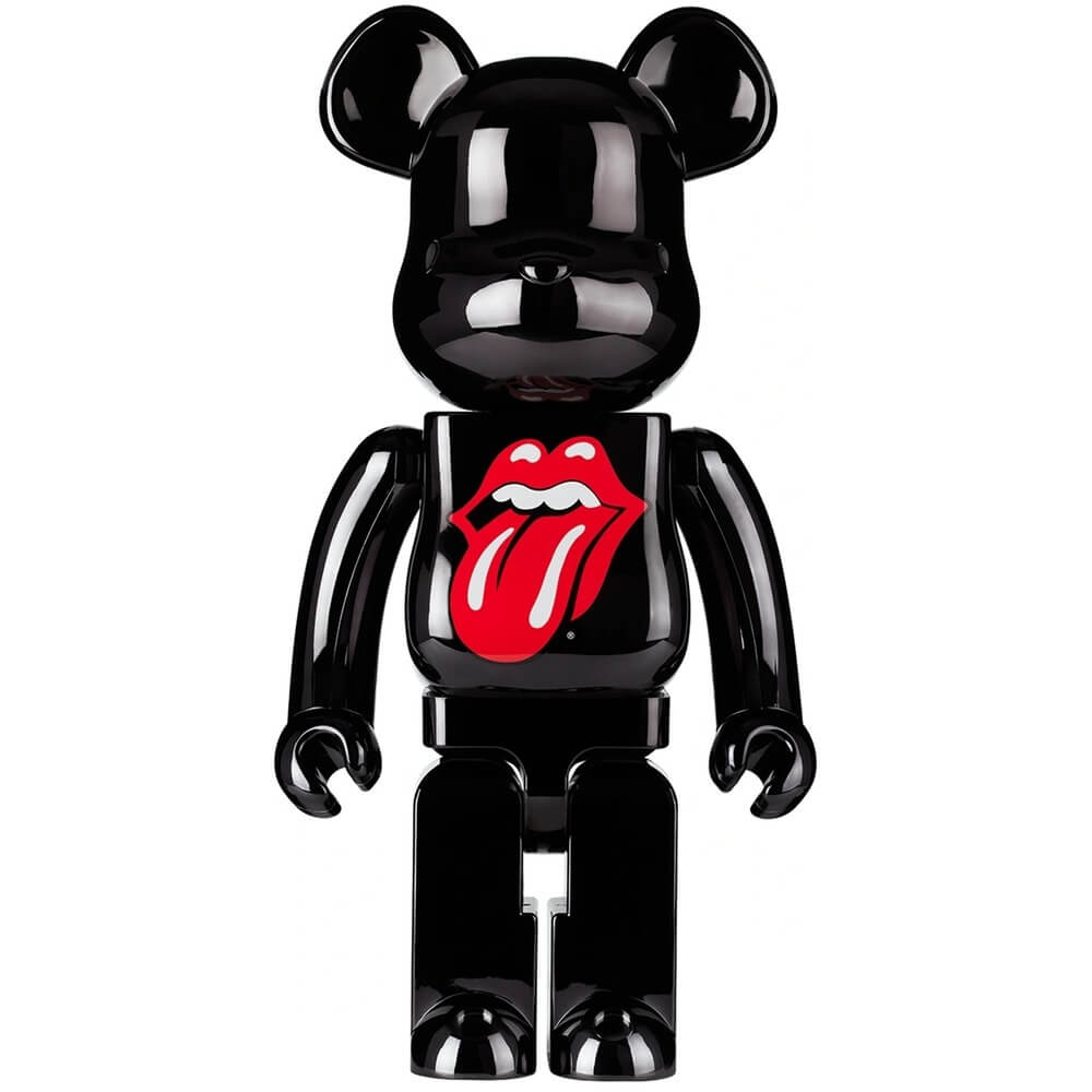 Фигура Bearbrick Medicom Toy - The Rolling Stones Logo Black Chrome 1000%