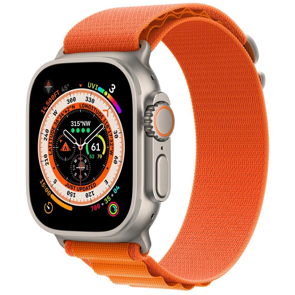 Смарт-часы Apple Watch Ultra 49 мм Titanium, M/L текстильный ремешок, оранжевый