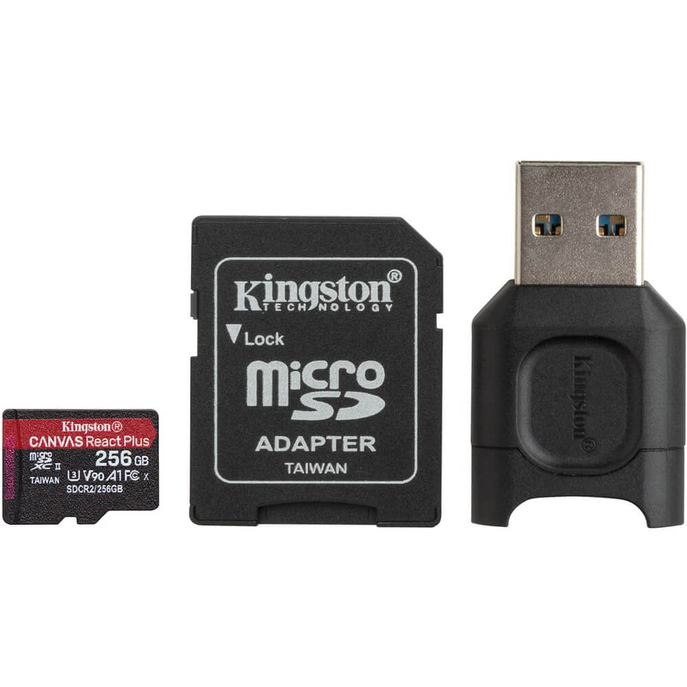 Карта памяти Kingston Canvas React Plus 256GB с адаптером и USB-ридером - фото 1