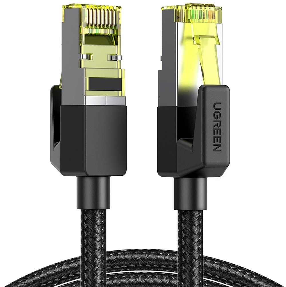 Кабель для компьютера Ugreen NW150 CAT7 Shielded Round Cable with Braided Modular Plugs 1 м. чёрный (80421)