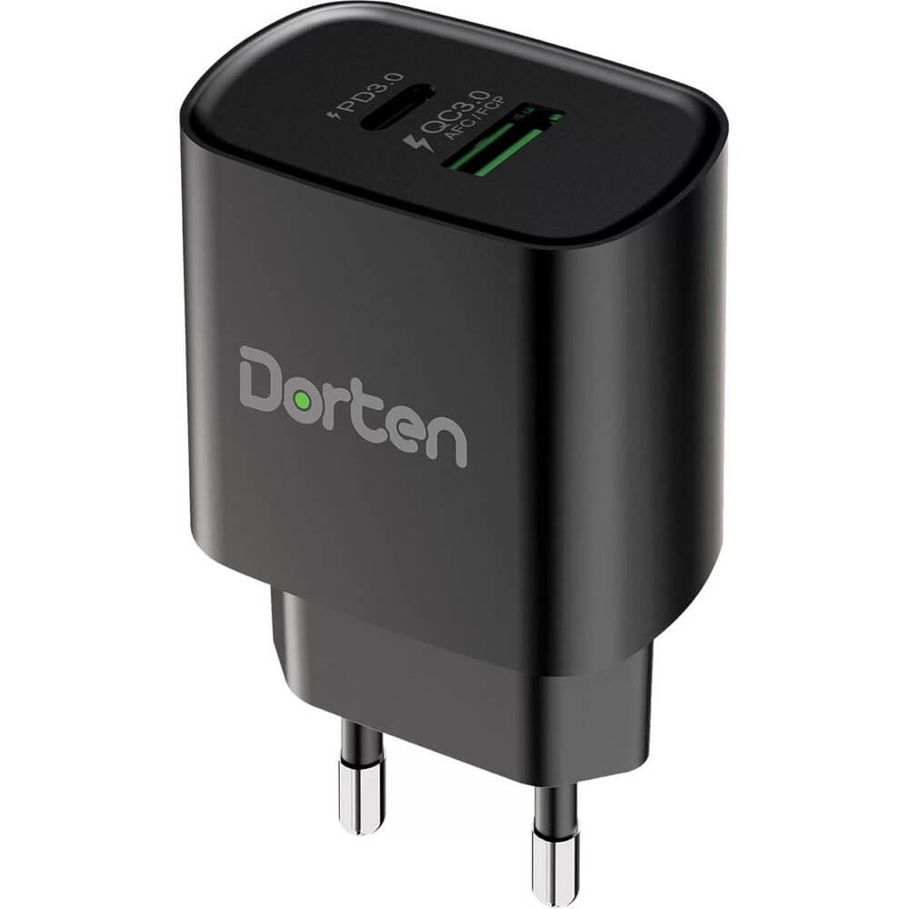 Зарядное устройство Dorten 2-Port USB 20W Wall Quick Charger (USB-C, USB-A), чёрный 2-Port USB 20W Wall Quick Charger (USB-C, USB-A), чёрный - фото 1