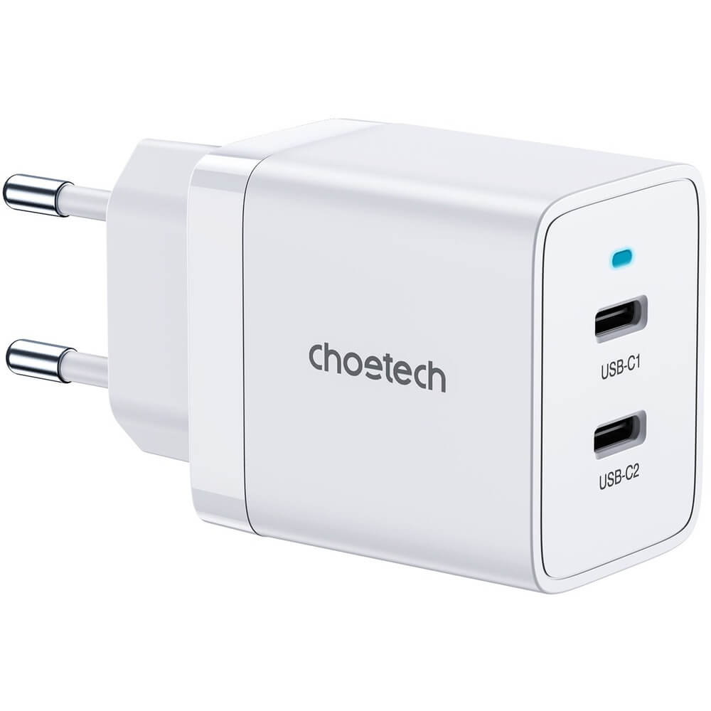 Зарядное устройство Choetech 2xUSB-C PD/PPS (Q5006-EU-WH), цвет белый