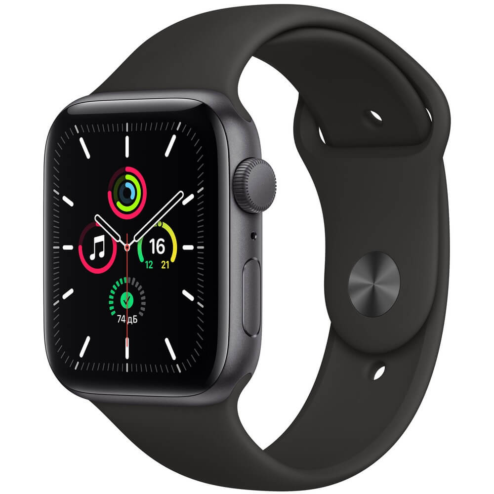 Смарт-часы Apple Watch SE 44 мм серый космос, спортивный ремешок