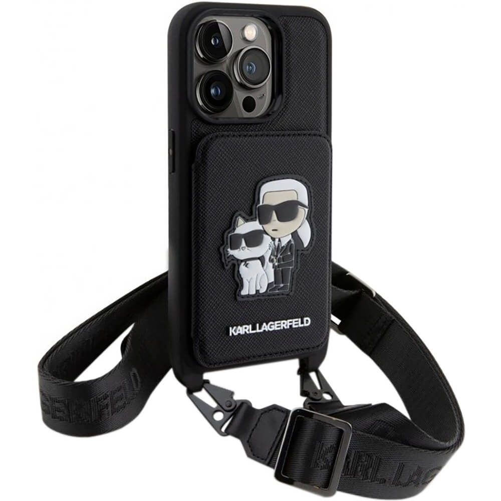 Чехол Karl Lagerfeld для iPhone 15 Pro Crossbody cardslot PU Saffiano NFT Hard чёрный