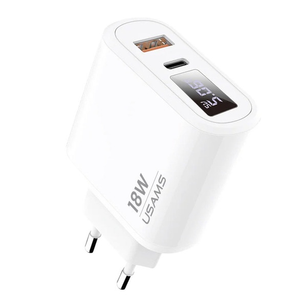 Зарядное устройство Usams CC104TC01 (USB-C, USB-A), белый CC104TC01 (USB-C, USB-A), белый - фото 1