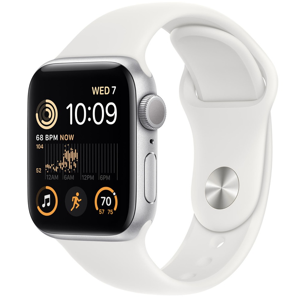 Смарт-часы Apple Watch SE 40 мм 2022 серебристый, S/M спортивный ремешок