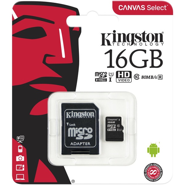 Карта памяти Kingston Canvas Select MicroSD 16GB Class 10