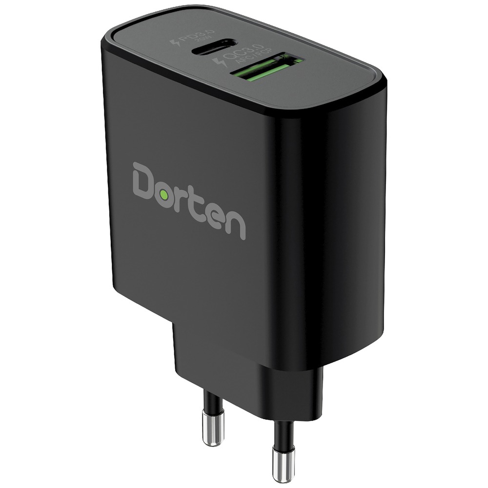 Зарядное устройство Dorten 2-Port USB 38W Wall Quick Charger USB-C, USB-A, чёрный - фото 1