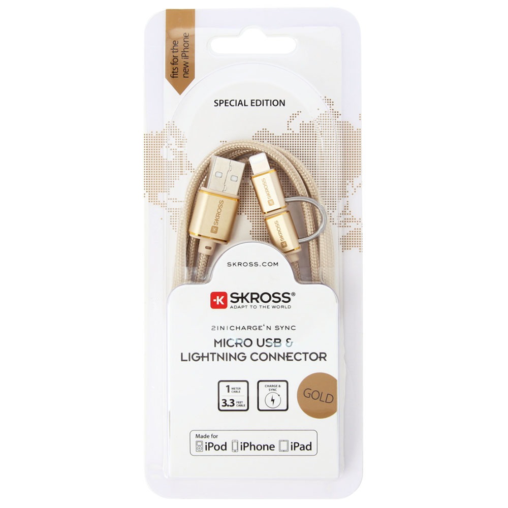 Кабель Skross Chargen Sync Micro USB &Lightning Connector, Gold - фото 3 Кабель Skross Chargen Sync Micro USB &Lightning Connector, Gold - фото 3