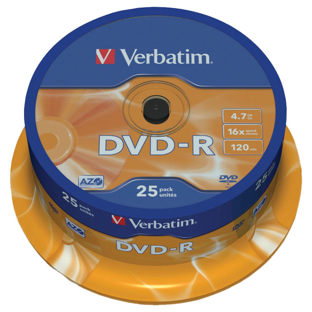 Диск Verbatim DVD-R 4.7Gb, 16x Cake (25) 43522 - фото 1 Диск Verbatim DVD-R 4.7Gb, 16x Cake (25) 43522 - фото 1