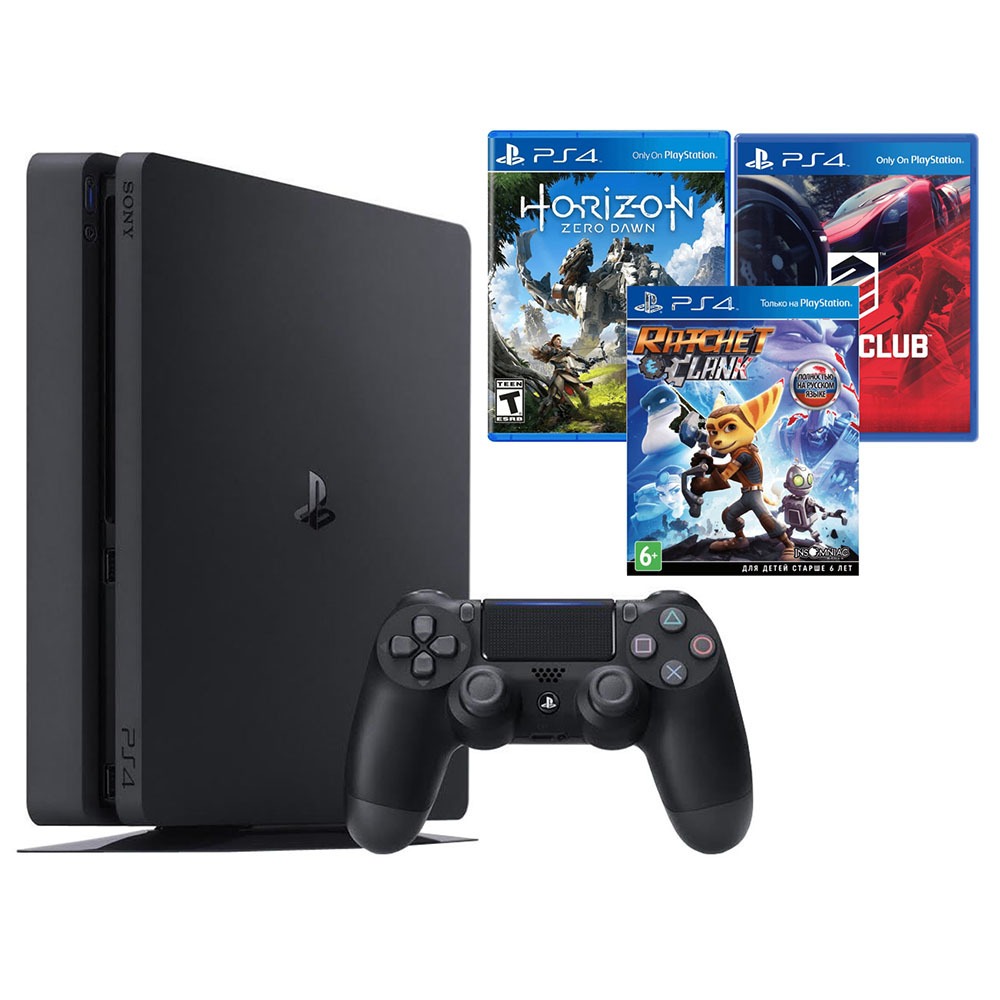 Купить Игровая приставка Sony PlayStation 4 500 Gb + Horizon Zero Dawn,  Drive Club, Ratchet & Clank (CUH-2008A) в Обнинске