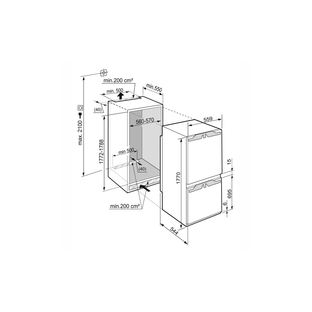 Схема встройки холодильника liebherr