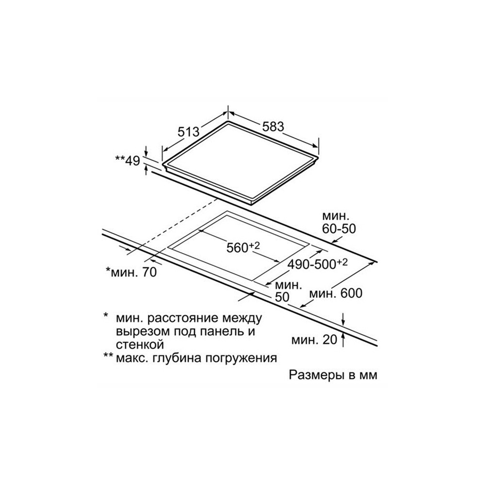 Размер шкафа под варочную панель