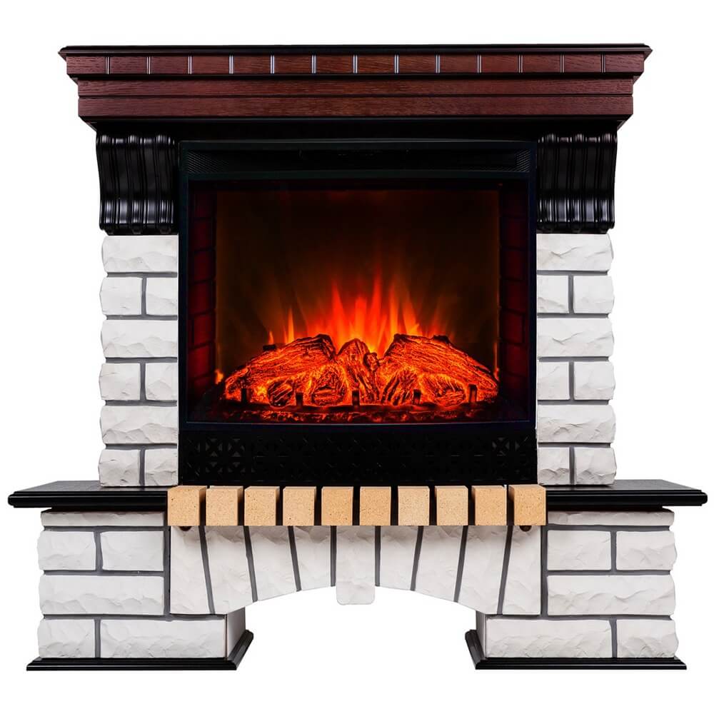 Изображение товара Электрокамин RealFlame Country FS25/25.5 AO с имитацией пламени, 2000 Вт, камень МДФ