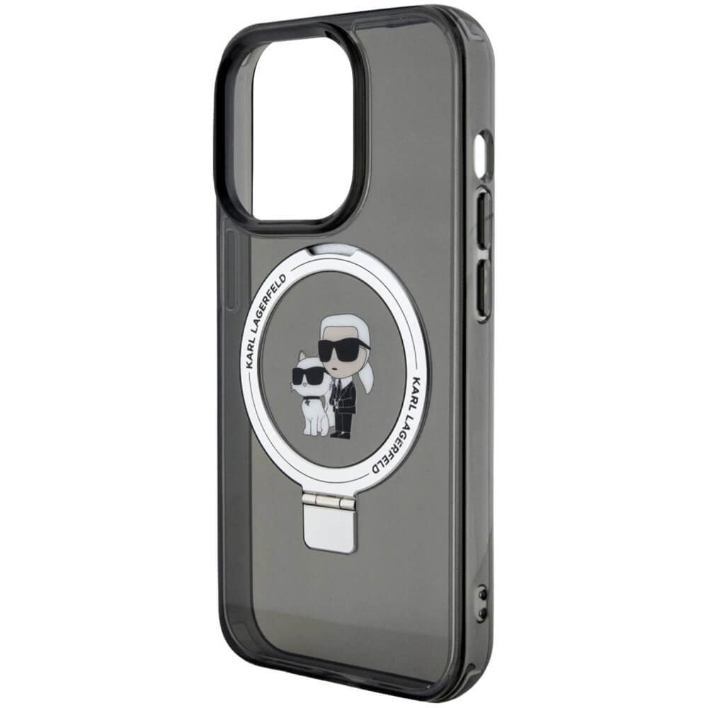 Чехол Karl Lagerfeld для iPhone 15 Pro Max Ringstand Case Choupette Heads с  MagSafe чёрный