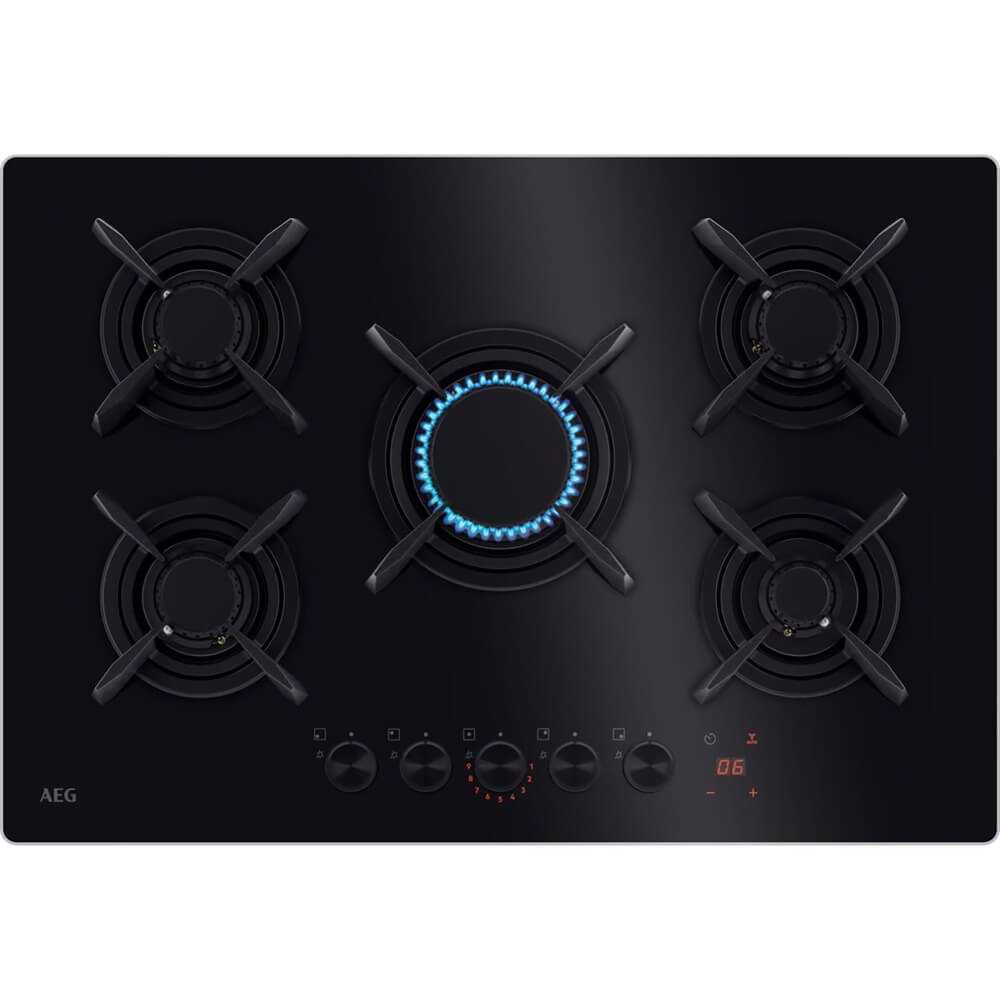 Изображение товара Газовая варочная поверхность AEG HKB75453NB с 5 конфорками и LCD дисплеем